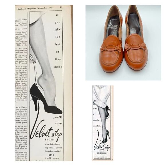 Velvet Step Vintage 1950’s Tan Brown Leather Women Heels Size 6.5 - Picture 2 of 12